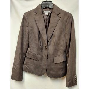 Ann Taylor Women's Blazer Jacket Brown Pinstripes Size 0 Poly/Rayon/Wool